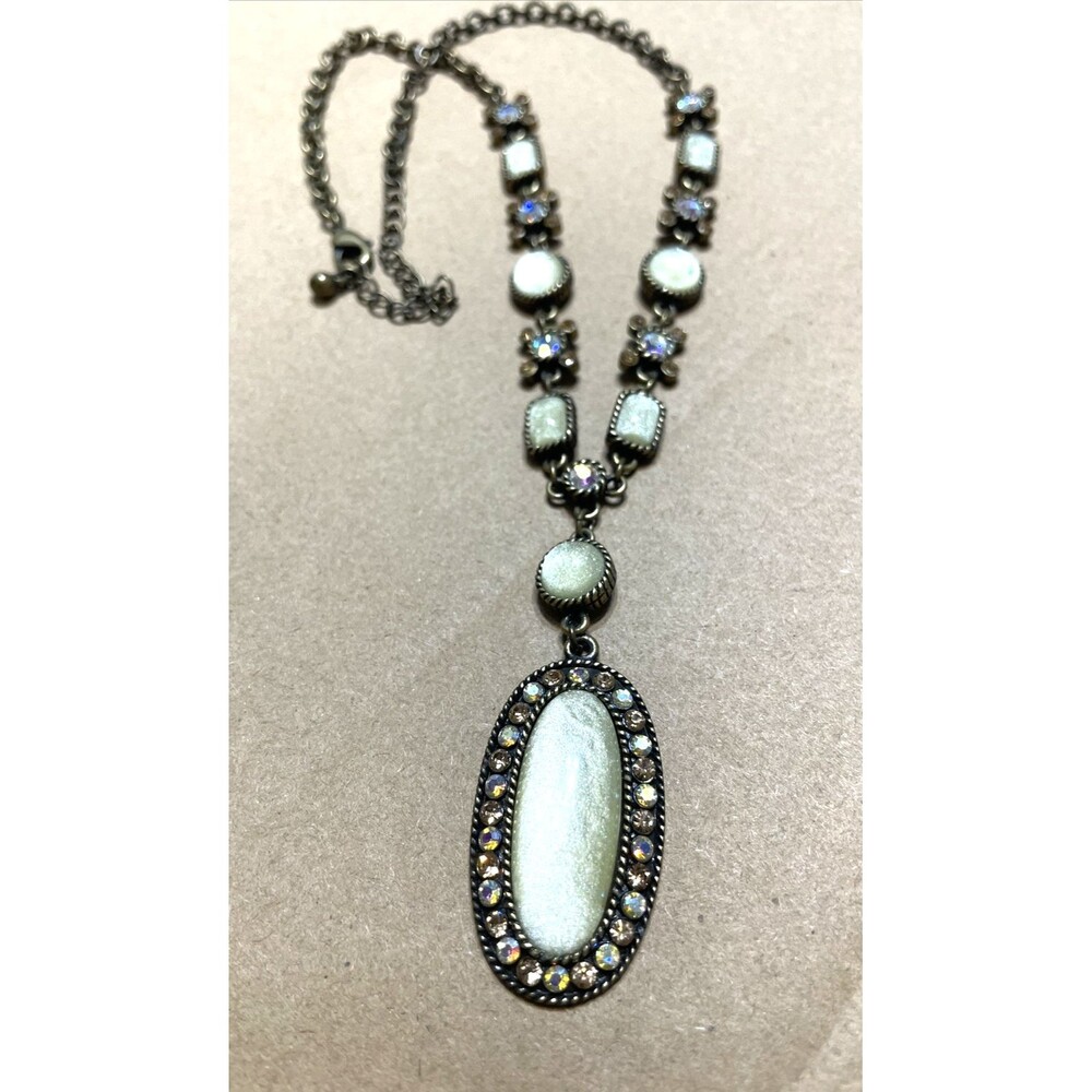 Art Deco Style Avon Necklace Bronze Tone 18” Rhinestones